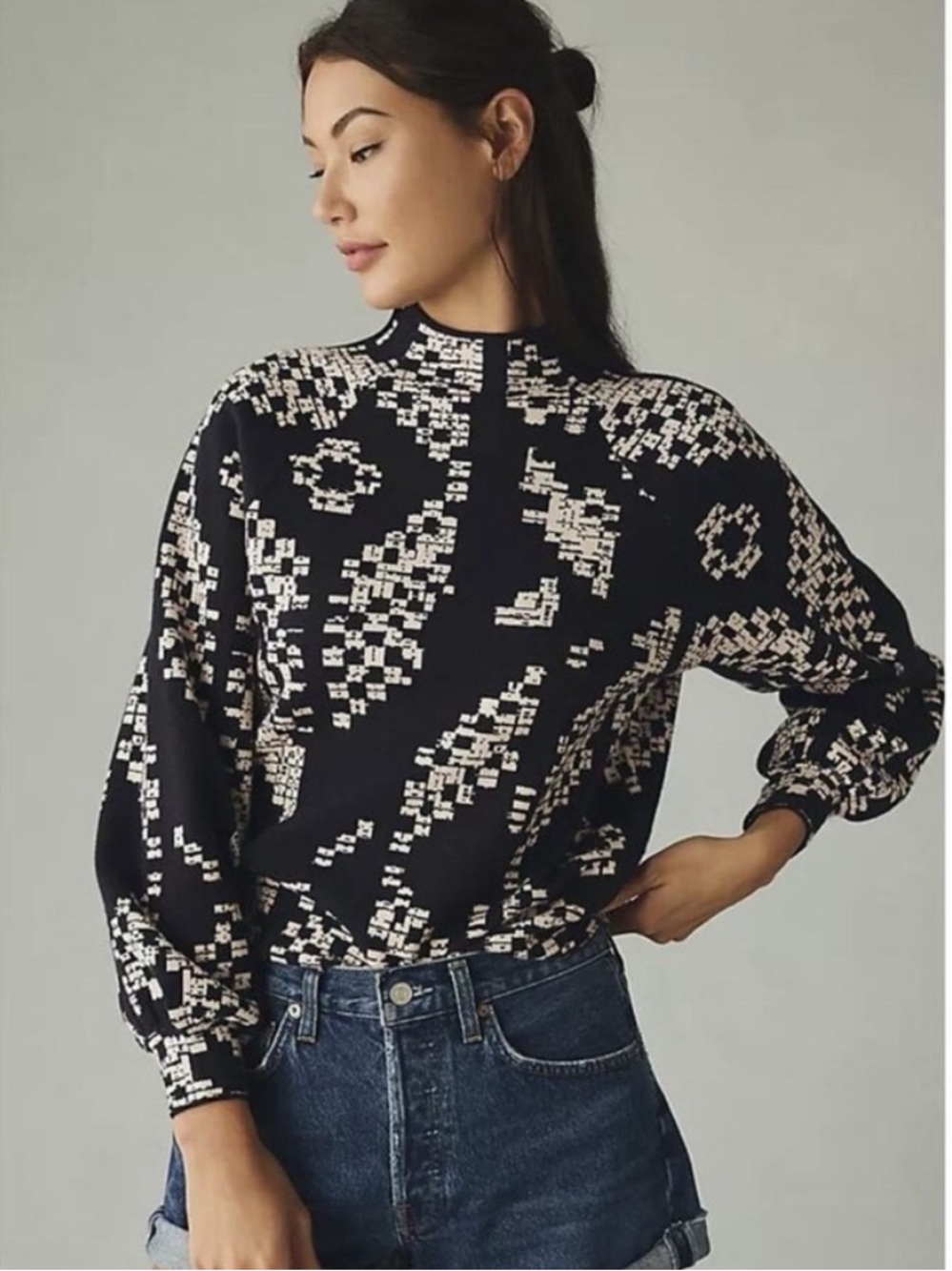 Anthropologie The Beatriz mock neck geometric print sweater size small
